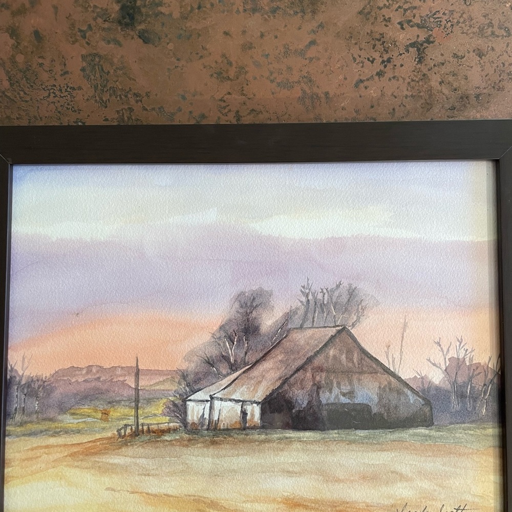 Rustic Landscape Art Print with Black Frame